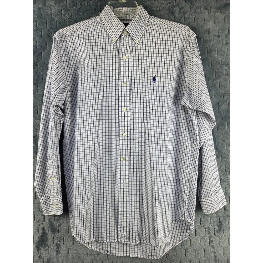 Polo Ralph Lauren Blake Mens Small Blue White Check Cotton Button Down Shirt